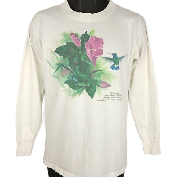 Hummingbird T Shirt Vintage 90s Nature Tee David Wenzel Art Illustrator Mens - Picture 1 of 8
